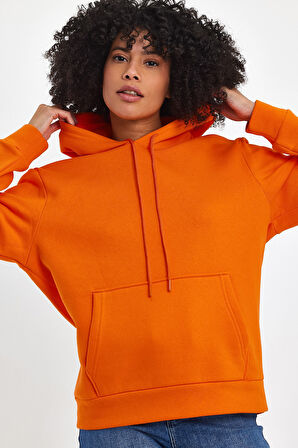 Kadın Kapşonlu Rahat Kalıp İçi Polarlı 3 iplik SweatShırt spr24swk55