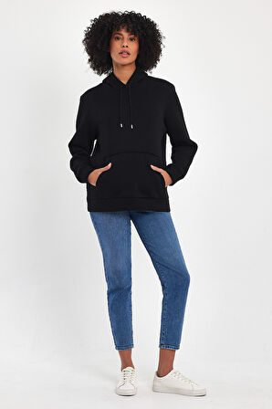 Kadın Kapşonlu Rahat Kalıp İçi Polarlı 3 iplik SweatShırt spr24swk55