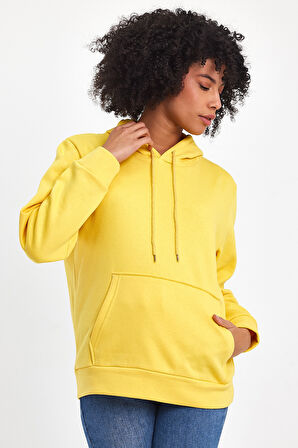 Kadın Kapşonlu Rahat Kalıp İçi Polarlı 3 iplik SweatShırt spr24swk55