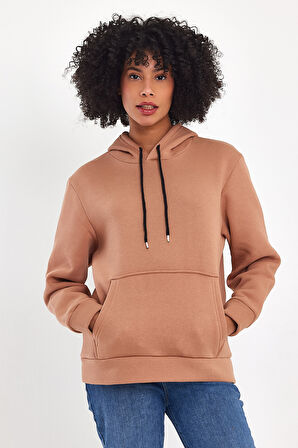 Kadın Kapşonlu Rahat Kalıp İçi Polarlı 3 iplik SweatShırt spr24swk55