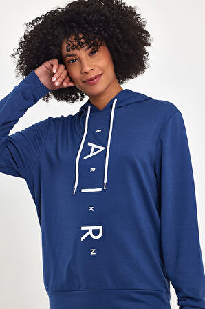Süperlife Kadın Kapşonlu Oversize Fit Air Baskılı İnce Sweatshırt SPR22SWk162 
