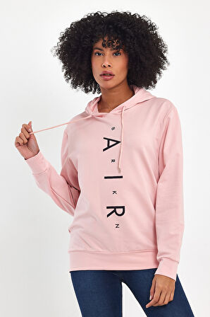 Süperlife Kadın Kapşonlu Oversize Fit Air Baskılı İnce Sweatshırt SPR22SWk162 