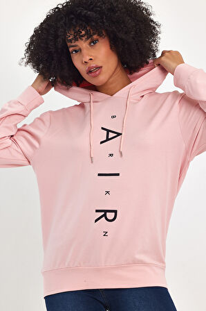 Süperlife Kadın Kapşonlu Oversize Fit Air Baskılı İnce Sweatshırt SPR22SWk162 