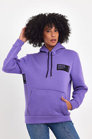 Kadın Kapşonlu Rahat Kalıp İçi Polarlı 3 iplik Tokyo Baskılı SweatShırt spr24swk05