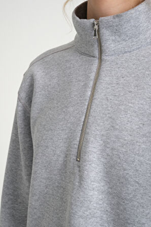  Kadın  Rahat Kalıp İçi Polarlı 3 iplik Yarım Fermuarlı  SweatShırt spr24swK21