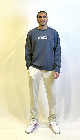 Süperlife Erkek Bisiklet Yaka Regular Fit Brooklyn Baskılı İnce Sweatshirt SPR23SW330