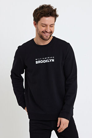 Süperlife Erkek Bisiklet Yaka Regular Fit Brooklyn Baskılı İnce Sweatshirt SPR23SW330