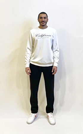 Süperlife Erkek Bisiklet Yaka Rahat Kalıp 3 iplik Kalın Californıa Baskılı Swetashırt spr24sw28