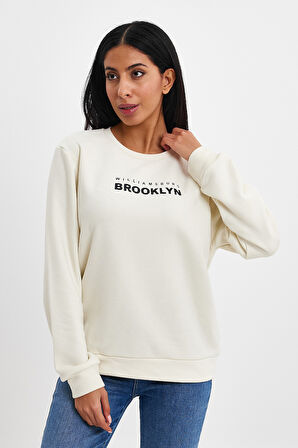 Kadın Bisiklet Yaka Rahat Kalıp 3 iplik Kalın Brooklyn Baskılı Sweatshirt SPR24swk29