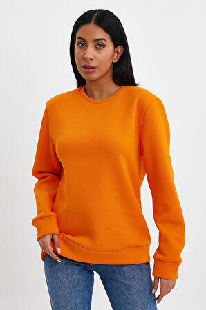 Kadın Bisiklet Yaka Rahat Kalıp 3 iplik İçi Polarlı Kalın Sweatshirt SPR24SWK36