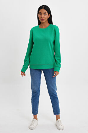 Kadın Bisiklet Yaka Rahat Kalıp 3 iplik İçi Polarlı Kalın Sweatshirt SPR24SWK36