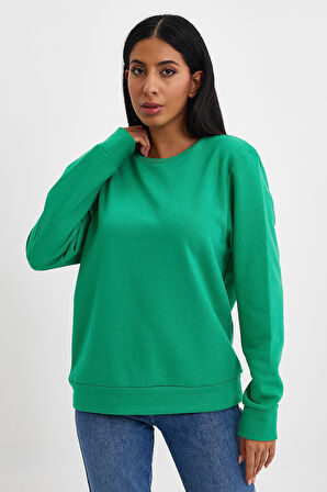 Kadın Bisiklet Yaka Rahat Kalıp 3 iplik İçi Polarlı Kalın Sweatshirt SPR24SWK36