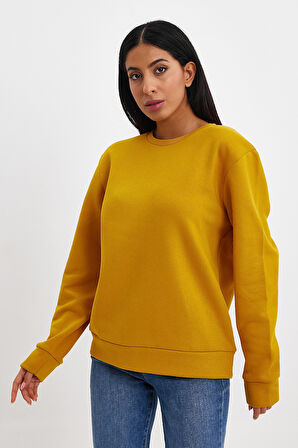 Kadın Bisiklet Yaka Rahat Kalıp 3 iplik İçi Polarlı Kalın Sweatshirt SPR24SWK36