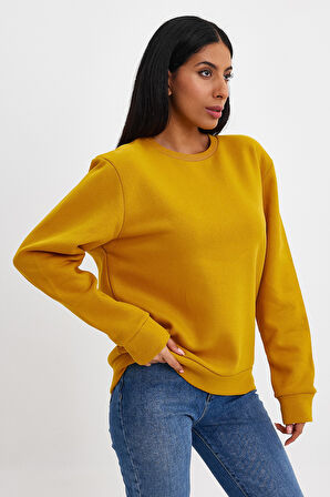 Kadın Bisiklet Yaka Rahat Kalıp 3 iplik İçi Polarlı Kalın Sweatshirt SPR24SWK36