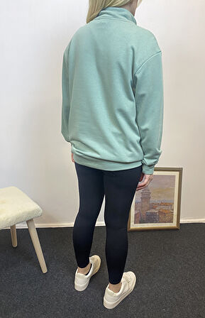 Kadın 3 iplik Yarım Fermuarlı Kanguru Çepli Sweatshırt spr24swk22