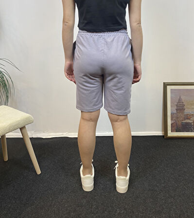 Kadın Rahat Kalıp Beli Lastikli Cepli Basklı Şort SPR24SRK208