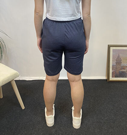 Kadın Rahat Kalıp Beli Lastikli Cepli Basklı Şort SPR24SRK208