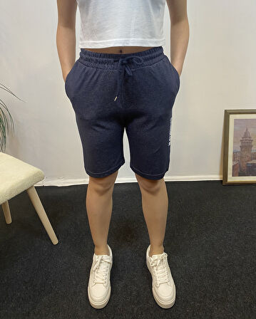 Kadın Rahat Kalıp Beli Lastikli Cepli Basklı Şort SPR24SRK208