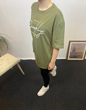 Kadın Bisiklet Yaka Oversize Fit  Tişort SPR24TSk110