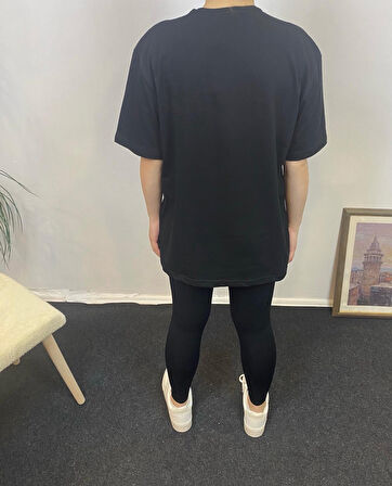 Kadın Bisiklet Yaka Oversize Kalıp New York Baskılı Tişort SPR24TSk112