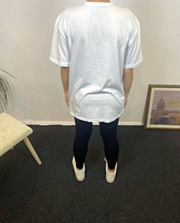 Kadın Bisiklet Yaka Oversize Kalıp New York Baskılı Tişort SPR24TSk112