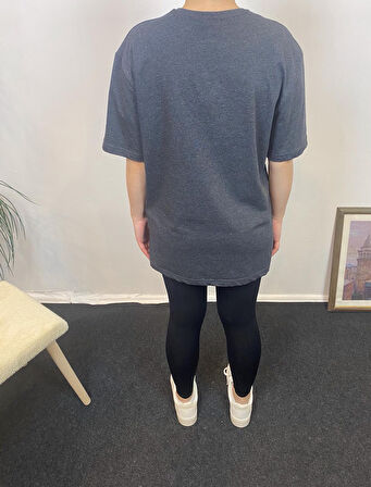 Kadın Bisiklet Yaka Oversize Fit N Baskılı Tişort SPR24TSK113