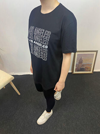 Kadın Bisiklet Yaka Oversize Fit Baskılı Tişort SPR24tsk305