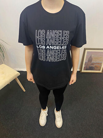 Kadın Bisiklet Yaka Oversize Fit Baskılı Tişort SPR24tsk305