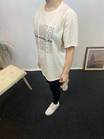 Kadın Bisiklet Yaka Oversize Fit Baskılı Tişort SPR24tsk305