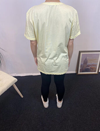 Kadın Bisiklet Yaka Oversize Fit Baskılı Tişort SPR24tsk305