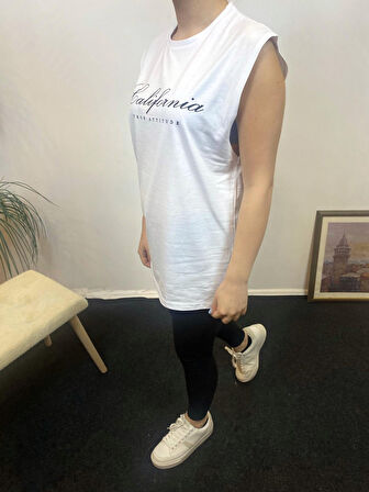 Kadın Bisiklet Yaka Regular Fit  Californıa Baskılı Tişort SPR24ATK342