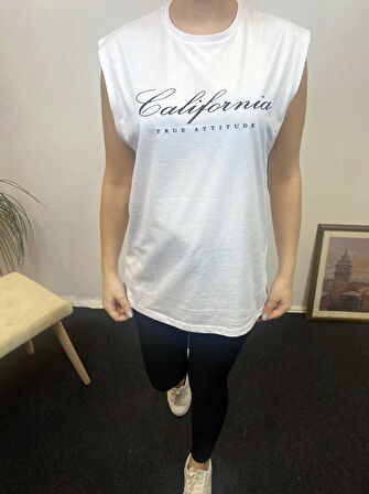 Kadın Bisiklet Yaka Regular Fit  Californıa Baskılı Tişort SPR24ATK342