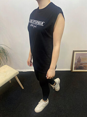 Kadın Bisiklet Yaka Regular Fit Californıa Baskılı Tişort SPR24ATK343