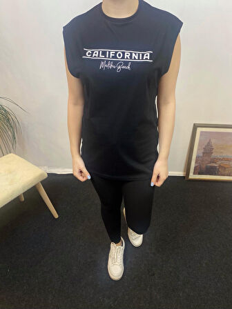 Kadın Bisiklet Yaka Regular Fit Californıa Baskılı Tişort SPR24ATK343