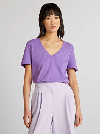 Kadın V Yaka Tshirt SPR24TSK45