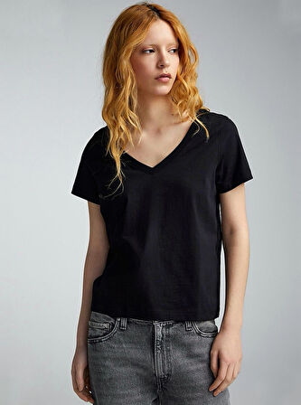 Kadın V Yaka Regular Tshirt SPR24TSK45-2