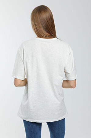 Kadın Bisiklet Yaka Oversize Fit  Tişort SPR24TSk110