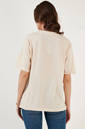 Süperlife Kadın Bisiklet Yaka Standart &Regular Fit  Brookyln Baskılı Tişort SPR21YK27