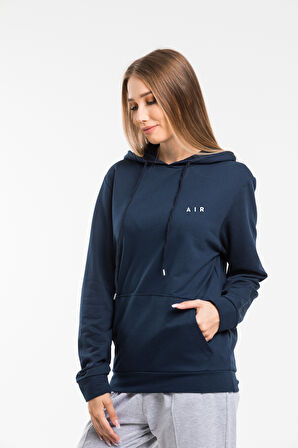 Kadın Kapşonlu Rahat Kalıp  İnce Air Baskılı Swetashırt spr24swk122