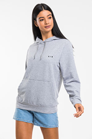 Kadın Kapşonlu Rahat Kalıp  İnce Air Baskılı Swetashırt spr24swk122