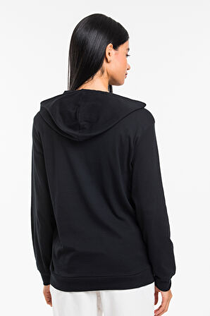 Kadın Kapşonlu Rahat Kalıp  İnce Air Baskılı Swetashırt spr24swk122