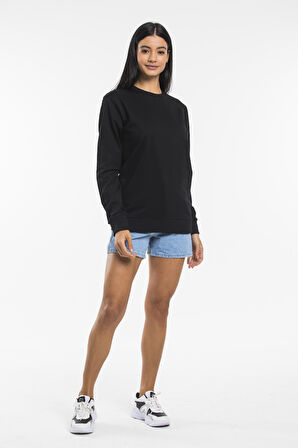 Süperlife Kadın Bisiklet Yaka Regular Kalıp İnce Pamuklu Sweatshirt SPR21K30