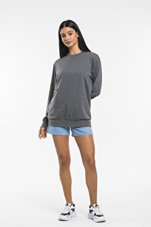 Süperlife Kadın Bisiklet Yaka Regular Kalıp İnce Pamuklu Sweatshirt SPR21K30