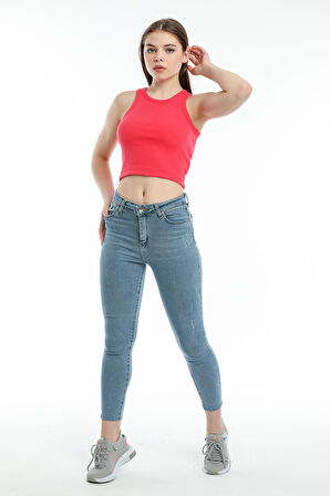 Süperlife Kadın Crop Örme Arkası Yüksek Yaka Slim Fit  Atlet-Tişort SPR21Y11