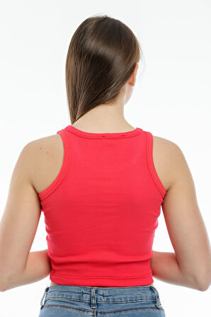 Süperlife Kadın Crop Örme Arkası Yüksek Yaka Slim Fit  Atlet-Tişort SPR21Y11