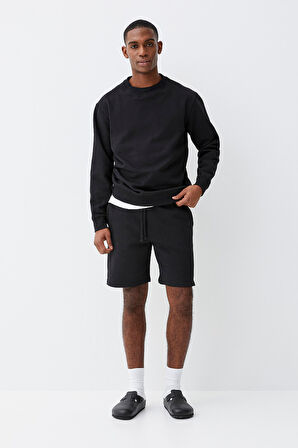 Erkek Bisiklet Yaka Rahat Kalıp 3 iplik İçi Polarlı Kalın Sweatshirt SPR25SW36