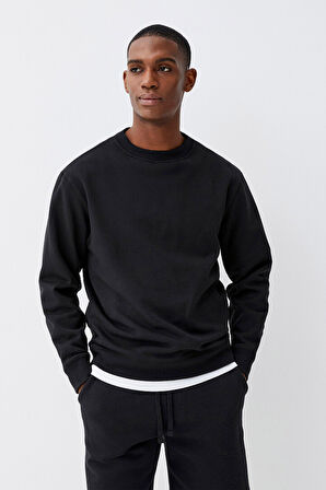 Erkek Bisiklet Yaka Rahat Kalıp 3 iplik İçi Polarlı Kalın Sweatshirt SPR25SW36