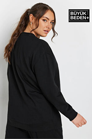 Kadın El Yazılı Brooklyn Baskılı Büyük Beden İnce Bisiklet Yaka Swatshırt SPR25BSWK59