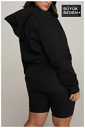 Kadın El Yazılı California Baskılı Büyük Beden İnce Kapşonlu Swatshırt SPR25BSWK62