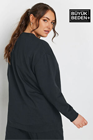 Süperlife Kadın Büyük Beden Bisiklet Yaka İnce Sweatshirt SPR24BSWK56
